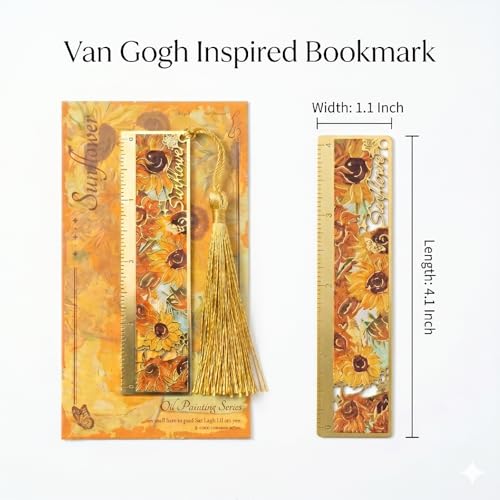 4 PCS Book Marks for Reading Women, Metal Van Gogh Bookmark - style: Oil-Painting Ruler