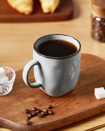 famiware Coffee Mugs Set of 6, Ocean Square 13oz Coffee Cup Set with Handle - color: Ocean Square-Grey, size: 6pcs