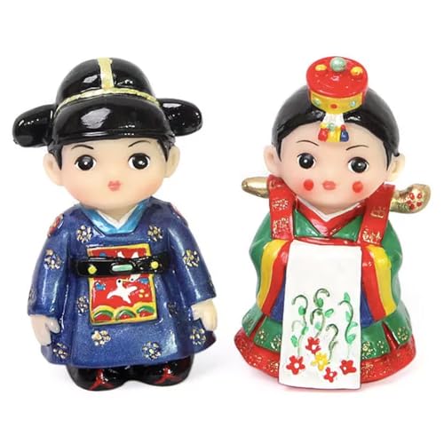 Korean Traditional Folk Decorations Figurine - Wedding Bride and Broom 3in Korean Hanbok Handicraft Product Collectible Figurine