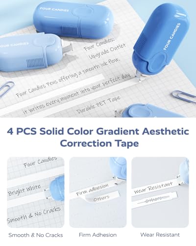 Four Candies Aesthetic School Supplies Kit with Cute Blue Pencil Case - color: Blue