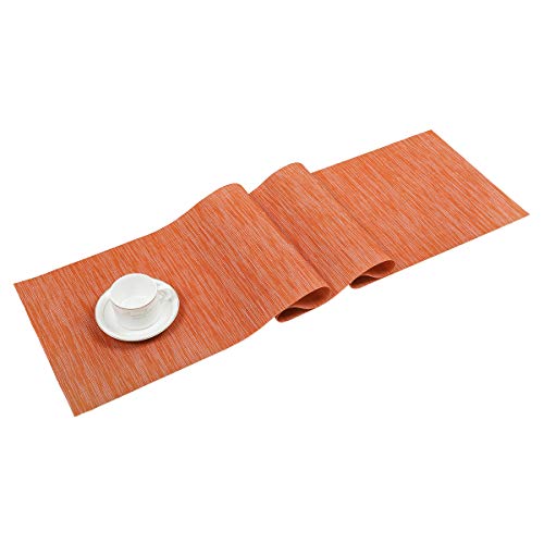 SHACOS Woven Vinyl Table Runner Indoor Outdoor 12x71 inch Kitchen Dining Table Runners Wipe Clean Washable PVC Table Runner, Orange - color: Orange, size: Table Runner 12 x 71 inch