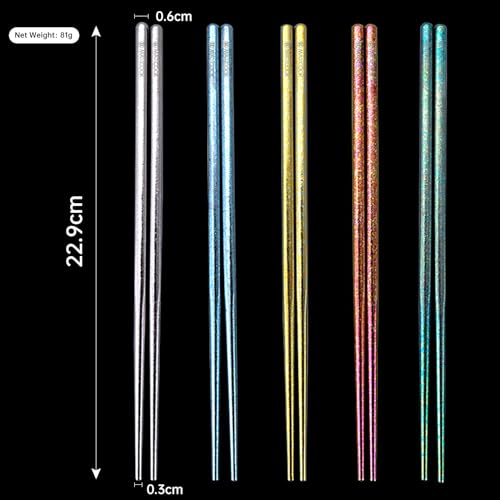 Pure Titanium Chopsticks 5 Pairs Metal Chopsticks Reusable - size: 5 Pairs of Colorful Tiatium Chopsticks
