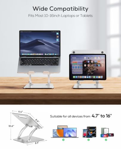 Nulaxy Ergonomic Adjustable Laptop Stand for Desk, Dual Foldable Computer Riser with Advanced Heat-Vent, Heavy-Duty Portable Notebook Holder for Posture Correction, Compatible with Mac 10-16" Laptops - color: A-Silver