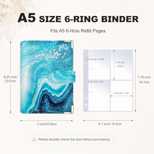Convend A5 Kpop Photocard Binder with 30 Pack 4-Pocket Card Pages, 6 Ring Refillable Binder Album with 240 Card Slots, PU Leather Cover, Magnetic Closure, Trading Cards, Game Cards, Marble Blue - color: New-5, size: Luxe-A5