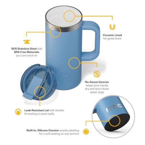 RTIC 20oz Road Trip Travel Mug with Lid and Handle, Denim - color: Denim, size: 20 Ounces