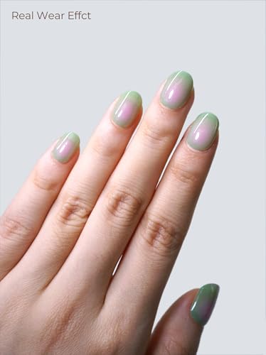 Real Gel Nail Strips (No UV Light Needed) - 44Pcs Salon Quality Nail Stickers - Long Lasting Polish Wraps for Women, Easy Apply & Remove (Morning Meadow) - color: Morning Meadow Green