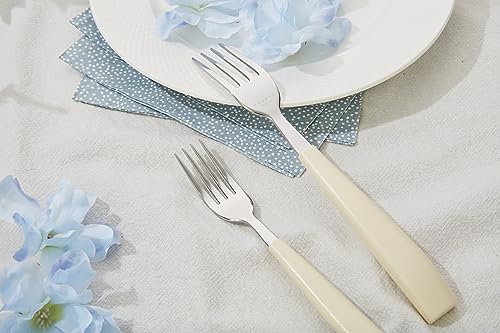ANNOVA Silverware Set Stainless Steel Colorful Handle Tableware Kitchen Flatware Set Utensils, Includes Dinner Knives, Forks, Spoons, Salad Forks & Dessert Spoons (Cream, 20 Pieces) - color: Cream 20Pieces