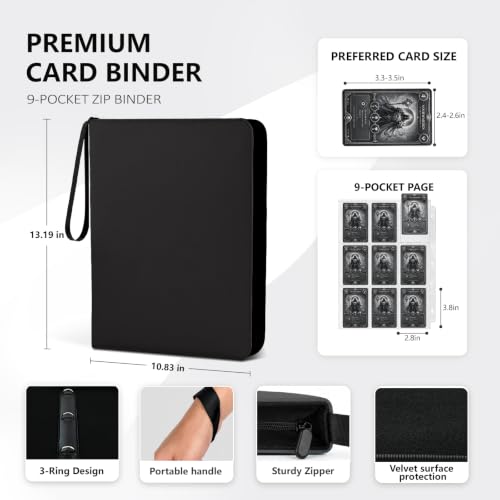 9 Pocket Zip Card Binder, Trading Card Album Holds 1080 Cards, Black - color: Black