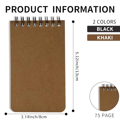 QiCheng 6pcs Pocket Notebook Mini Notepad Small Spiral Notebooks 3X5Inch - size: 6-black+brown