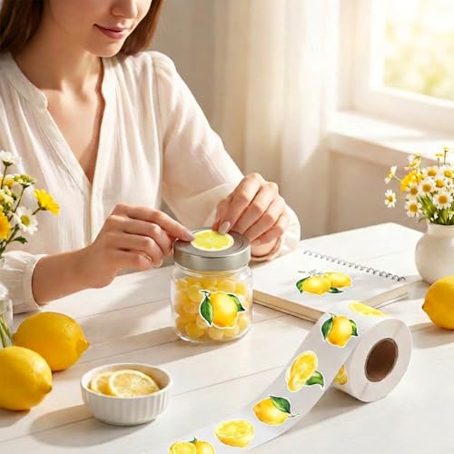 FYSUIMU 1000 Pcs Lemon Stickers Roll Summer Yellow Fruit Self Adhesive Decorative Decal Labels for Scrapbook Envelope Seals Water Bottle Laptop Decor Party Favor