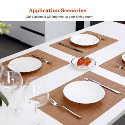 Light Brown Vinyl Placemats Set of 6 Waterproof Wipeable Table Mat - color: Light Brown