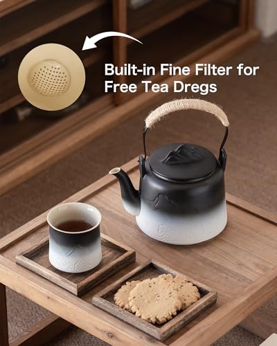 ZENS Ceramic Teapot with Infuser, 33.8oz Japanese Teapot for Loose Leaf Tea - color: Black/White, size: 33.8oz Teapot