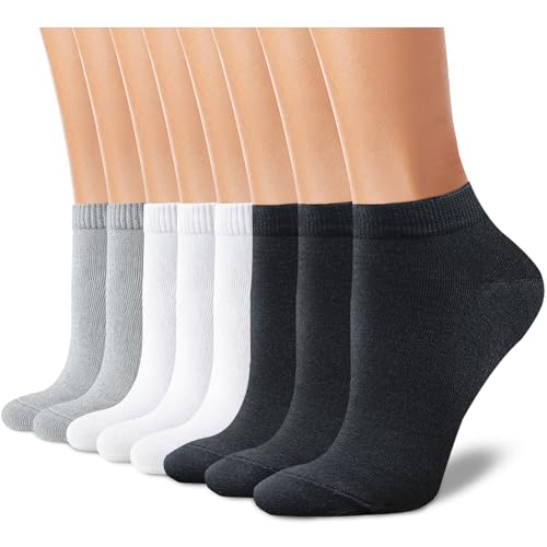 CHARKING 8 Pairs Ankle Socks for Women - Non Slip Cotton No Show Low Cut Casual Socks - color: 01 Black/Black/Black/White/White/White/Grey/Grey
