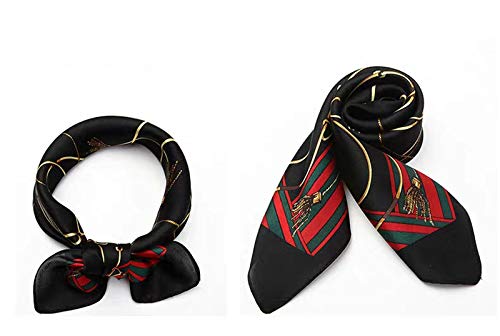 ANDANTINO 100% Mulberry Silk Scarf -21” Square Neckerchief with Gift Packed - color: Black & Red