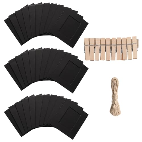 30Pcs 3x3Inch Black Paper Photo Frames with String & Clips - color: Black, size: 3x3inch