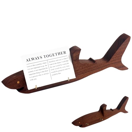 Wood Shark Shape Business Card Holder for Desk,Wood Name Card Holder - color: Walnut Shark Shape