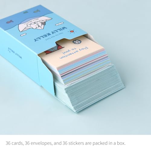 Monolike Day-by-day Card, Willy Kelly - Mix 36 Mini Postcards, 36 envelopes, 36 stickers Package - color: Willy Kelly