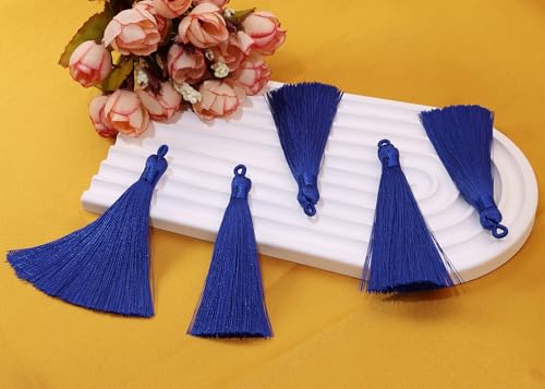 Tupalizy 10PCS Handmade Soft Silky Tassels with Hanging Loop for Bookmarks Keychains Earring Bracelets Jewelry Making Souvenir Graduation Clothing Sewing Gift Tag Art DIY Craft Projects (Royal Blue) - color: Royal Blue