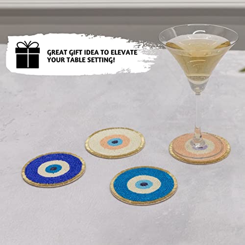 Folkulture Cute Coasters Set of 4 for Drink, Boho Table Decor & Party Décor - color: Evil Eye