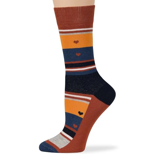 7BIGSTARS Women Cotton Crew Socks, Patterned 4 Pack, M 5-9 - L 8-12 - color: 03b - Dark Navy, Light Navy, Orange (A55), size: 8-12