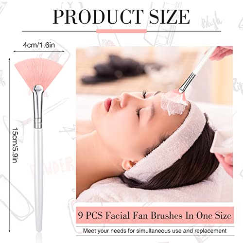 Maitys 9 Pieces Facial Fan Mask Brushes, Champagne, Pink, White - color: Pink, White