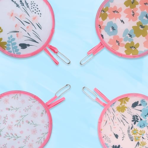 4 Styles Flower Round Foldable Hand Fan Japanese Foldable Fan Style Handheld Foldable Compact Cooling Fans,Round Folding Fan for Outdoor Games,Xmas Decoration,Festival,Party Favors,Travel,Events - color: 4Pcs Flowers