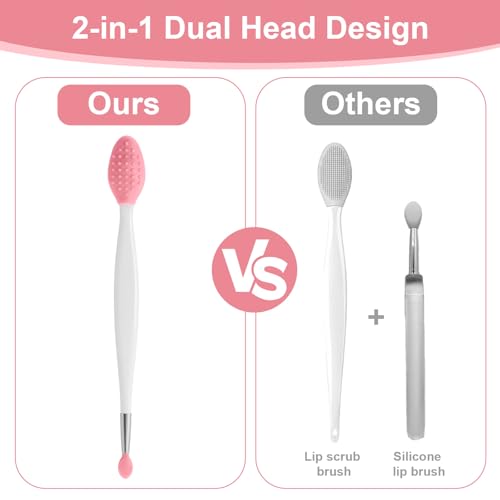 10 Pcs Lip Scrub Brush, 3-in-1 Silicone Lip Brush Dual-ended Lips Scrubber Exfoliator Mask Applicator Facial Cleansing Brushes for Dark Lips Makeup Skincare Removal