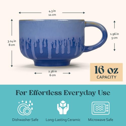 NOVA CERAMICS Blue Coffee Mug - 16 oz Ceramic Mug with Handle - Neptune - color: Neptune