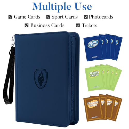 Fabmaker 4 Pocket Zip Card Binder, PU Trading Card Binder for 320 Cards - color: Navy Blue, size: 4 Pocket - 10.2" x 7.5"