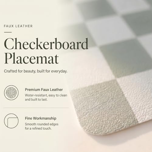 Set of 6 Checkerboard Non-Slip Washable Placemats for Dining Table - color: Sage Green