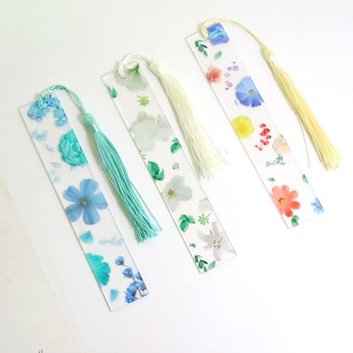 10 Sets Flower Acrylic Book Markers for Women Transparent Acrylic Bookmarks Cute Floral Bookmarks with Colorful Tassels for Women Teacher Kids Book Lovers, 10 Styles