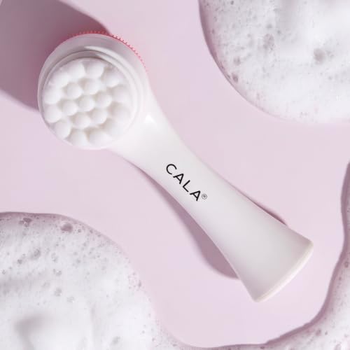 CALA Dual-Action Facial Cleansing Brush (Pink), Superfine Soft Bristles Deep Clean Pores, Removes Oil, Dirt, Long-Wear Makeup + Sunscreen, Water-Resistant for Shower Use - color: Pink