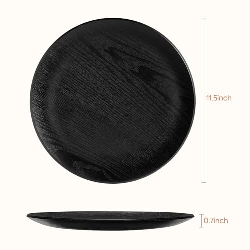 Yangbaga Black Wood Serving Tray: Round Decorative Tray for Home Decor - color: Black