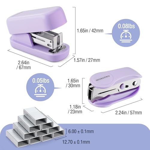 WORKPRO Small Stapler with Staples, Cute Purple Stapler Set, Lock Design - color: Purple