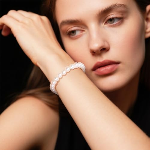 Pearl Bride Wedding Jewelry Set Faux Pearls Crystal Rhinestone Necklace Earrings Bracelet Sets for Women Bridesmaid(3 PCS) - color: Milky White - Pearl Choker