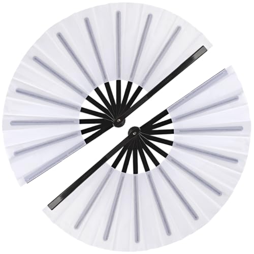 2 Pack Large Folding Hand Fan for Line Dance & Popping, Large Clap Rave Fan Chinese Kung Fu Hand Fan Decorative Folding Fans for Dance, Performance, Festival or Home Decorations(Black Pole White) - color: Black Pole White