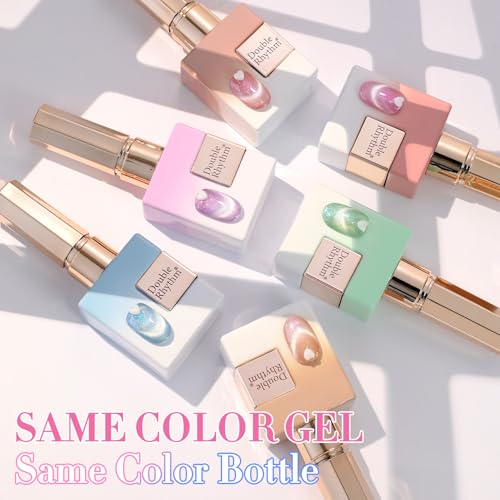 Double Rhythm Cat Eye Gel Nail Polish Set of 6 Same Color Same Bottle 0.5 Oz Shimmer Glitter with Magnet Holographic Reflective Magnetic UV Nail Polish Kit at Home (Nude Pink Green Purple-T6-29) - color: Green Blue