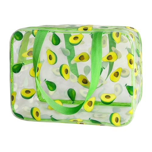 Flower Makeup Bag - Clear Printable Vinyl Cosmetic Pouch, 11.81x4.3x8.26inches Waterproof Small Clear Gift Bags for Travel & Organizer (Avocado) - color: Avocado