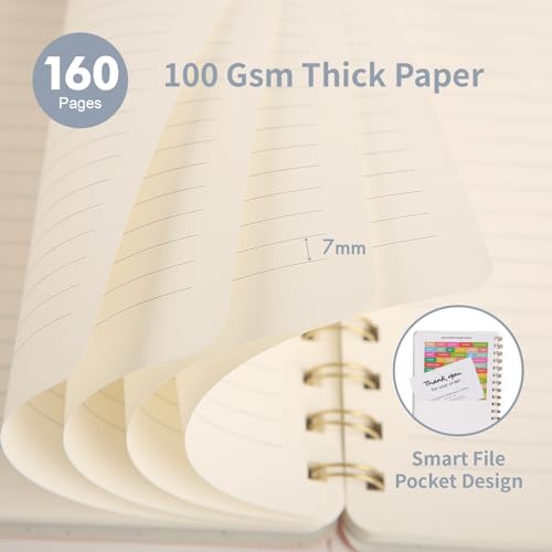 Spiral Notebook-5.75" x 8.125" College Ruled Journal with Inner Pockets and 160 Pages,PU Leather Cover Business Journal, Twin-Wire Binding Notebook Perfect for Office & Home School Supplies Reef Blue - color: 001-Reef Blue-1pack, size: A5-160 pages