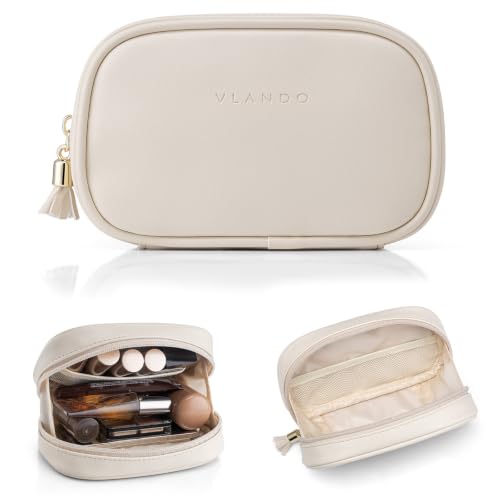 VLANDO Small Makeup Bag for Purse, Fits Lip Gloss,Brow Pencils,Cream White - color: Small-Cream White