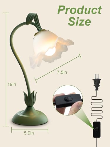 Green Flower Table Lamp,Cute Lily Desk Lamp,Vintage LED Reading Light - color: Green