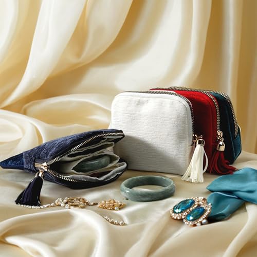 Stratalife Small Travel Jewelry Case, Velvet Storgae Pouch - color: White