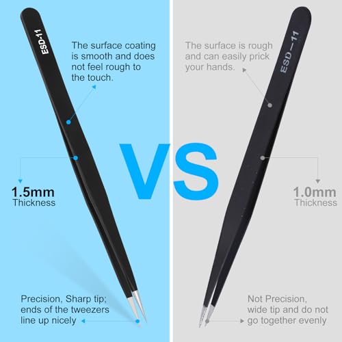 3PCS Precision Tweezers Set, Upgraded ESD high-end anti-static for Craft