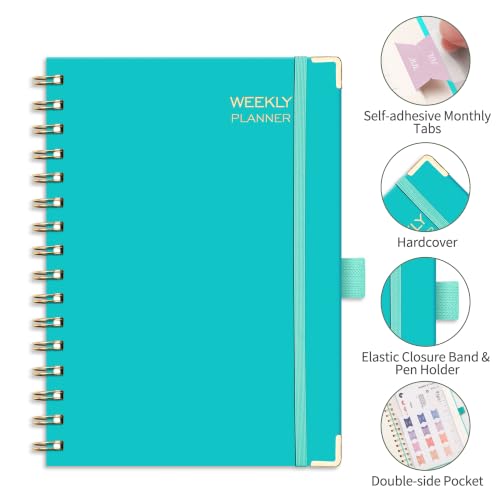 RETTACY Undated Planner, Weekly and Monthly, A5 Medium Size (5.7" x 8.3") - color: Tiffani Blue