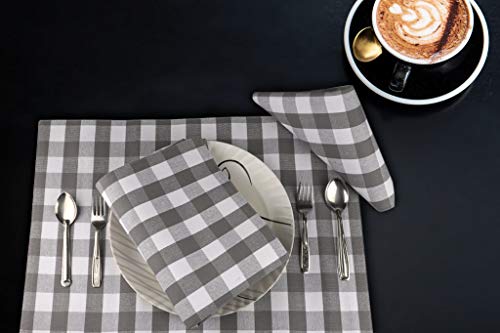 Urban Villa Two Tone Placemat Cotton Tablemat 14x20 (Set of 6) Grey/Wht - color: Grey/White Checks, size: 14" x 20"