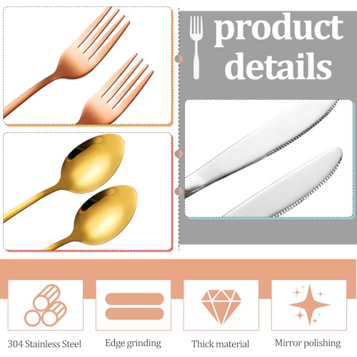 Yinkin 4 Pack Travel Silverware Set with Case for Lunch,Gold - color: Gold