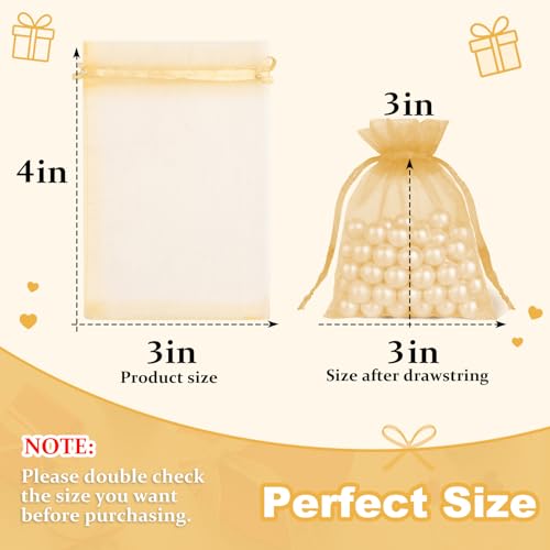 Crweety 50 Pcs Organza Bags 3x4, Gold Small Mesh Gift Bags Drawstring Bulk - color: Gold