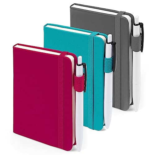 feela Pocket Notebook Journals, Mini Cute Small Hardcover College Ruled Notepad Office School Supplies, with 3 Black Pens, 3.5”x 5.5”, 3 Pack, A6, Solid Colors, Gray, Berry, Emerald - color: Gray, Berry, Emerald
