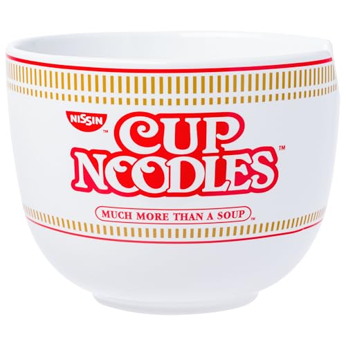 Silver Buffalo Nissin Cup of Noodles “Much More Than a Soup” Ceramic Ramen Bowl Set with Chopsticks and Spoon, 20 Ounces - color: Nissin Cup Noodles Spoon, size: 20 Ounces (With Spoon)