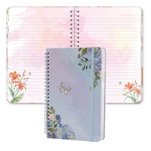 SIIXU Floral Spiral Notebook, A5 College Ruled Journal for Women with 160 Colorful Pages for Poetry, Work Notes & Daily Writing, Blue, Hardcover - color: Blue
